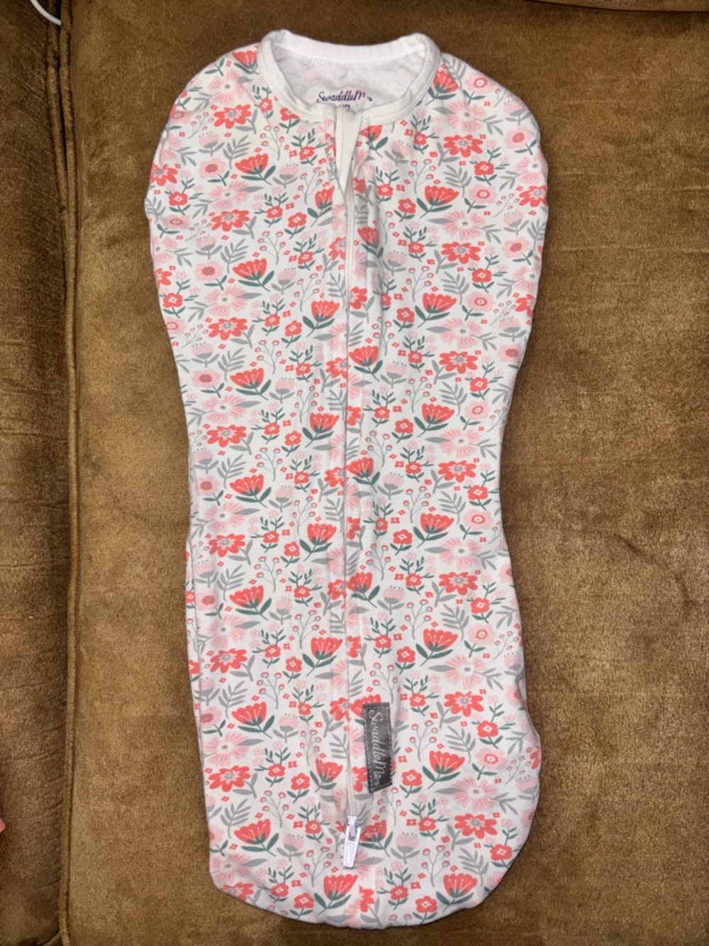 SwaddleMe Coral & Gray Floral Zip Swaddle